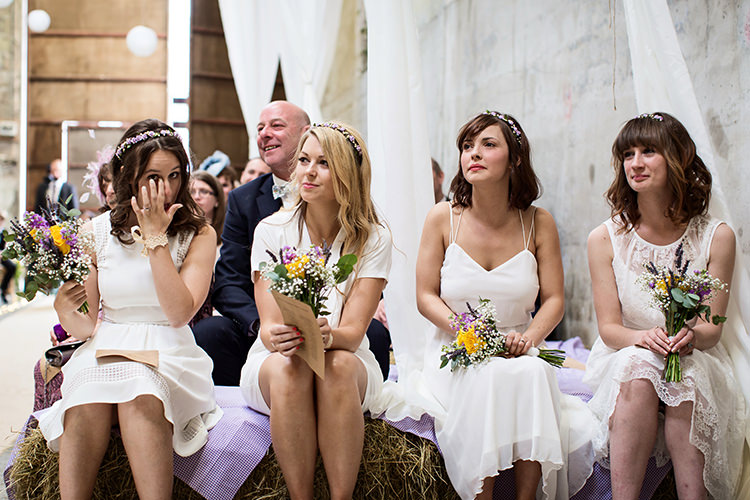 Mismatched White Bridesmaid Dresses Home Made Farm Tipi Wedding http://alexabbottphotography.co.uk/