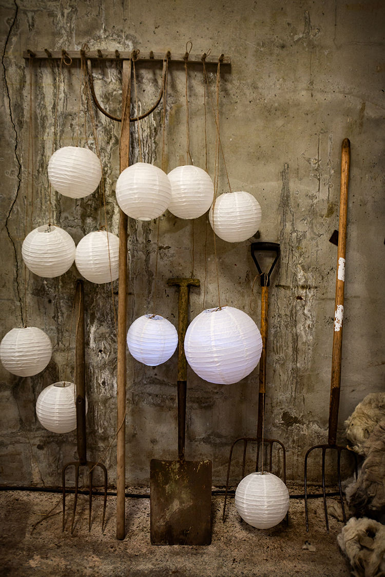 Lanterns Spades Home Made Farm Tipi Wedding http://alexabbottphotography.co.uk/