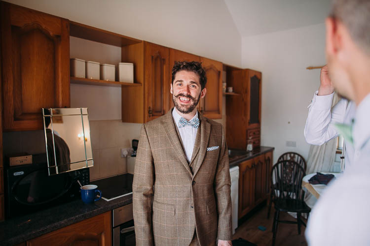River Island Brown Suit Bow Tie Groom Quirky Stylish Home Made Woodland Wedding http://bloomweddings.co.uk/