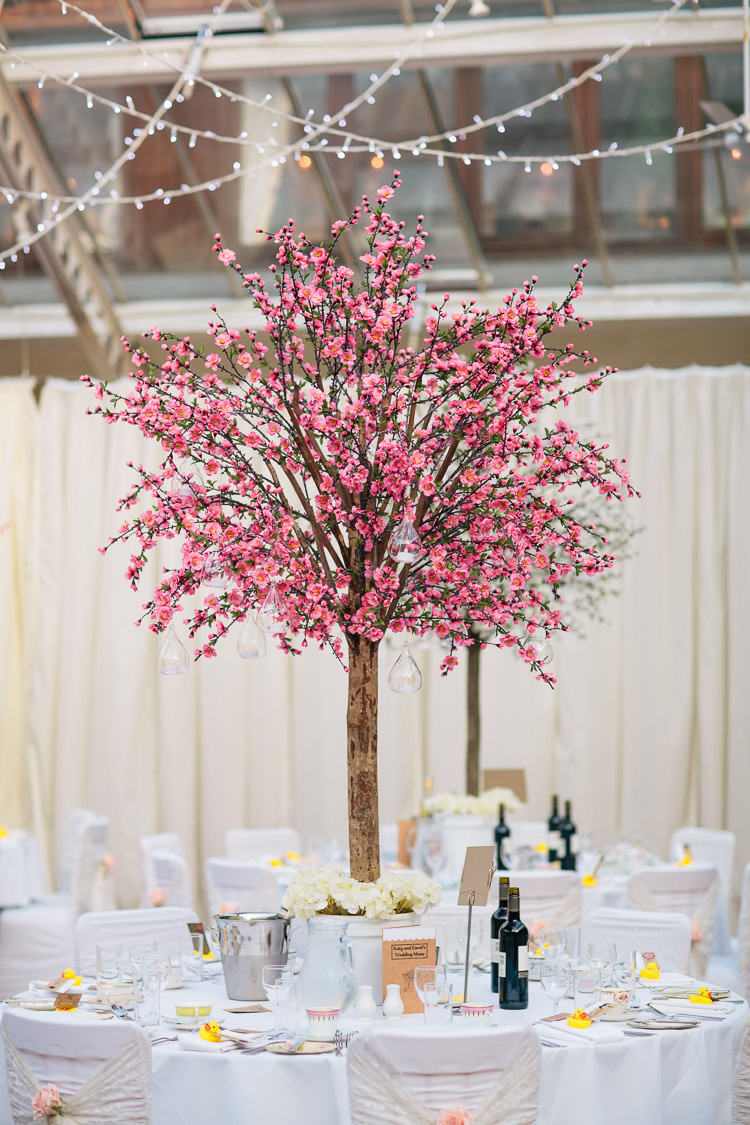 Pink Cherry Blossom Tree Tables Decor Centrepiece Bohemian Floral Vineyard Wedding http://albertpalmerphotography.com/