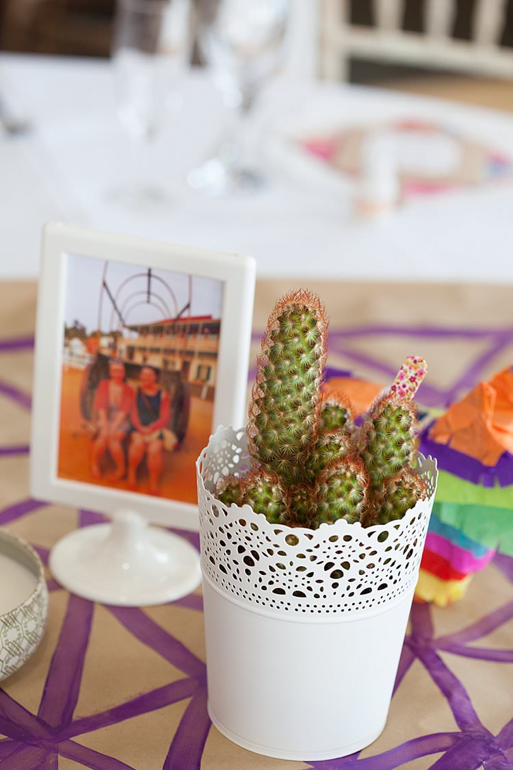 Cacti Table Flowers Centrepiece Decor Bright Fresh Mexican Inspired Wedding http://www.photographybykatie.co.uk/