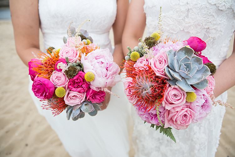 Pink Yellow Peony Billy Ball Bouquets Flowers Succulents Bright Fresh Mexican Inspired Wedding http://www.photographybykatie.co.uk/