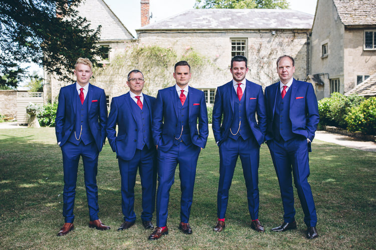 Blue Suits Red Tie Groom Groomsmen Great British Tea Party Wedding http://www.kategrayphotography.com/