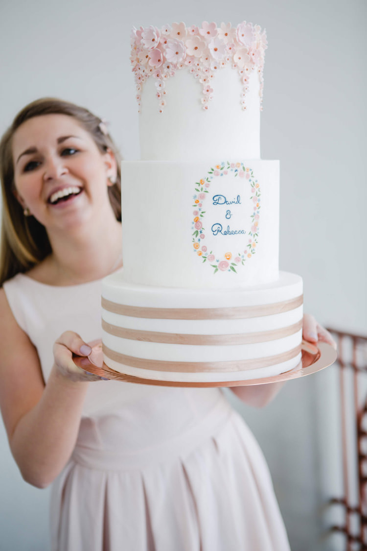 Illustrated Cake Names Florals Flowers Icing Copper Metallic Spring Time Chic Wedding Ideas http://graceelizabethphotography.com/