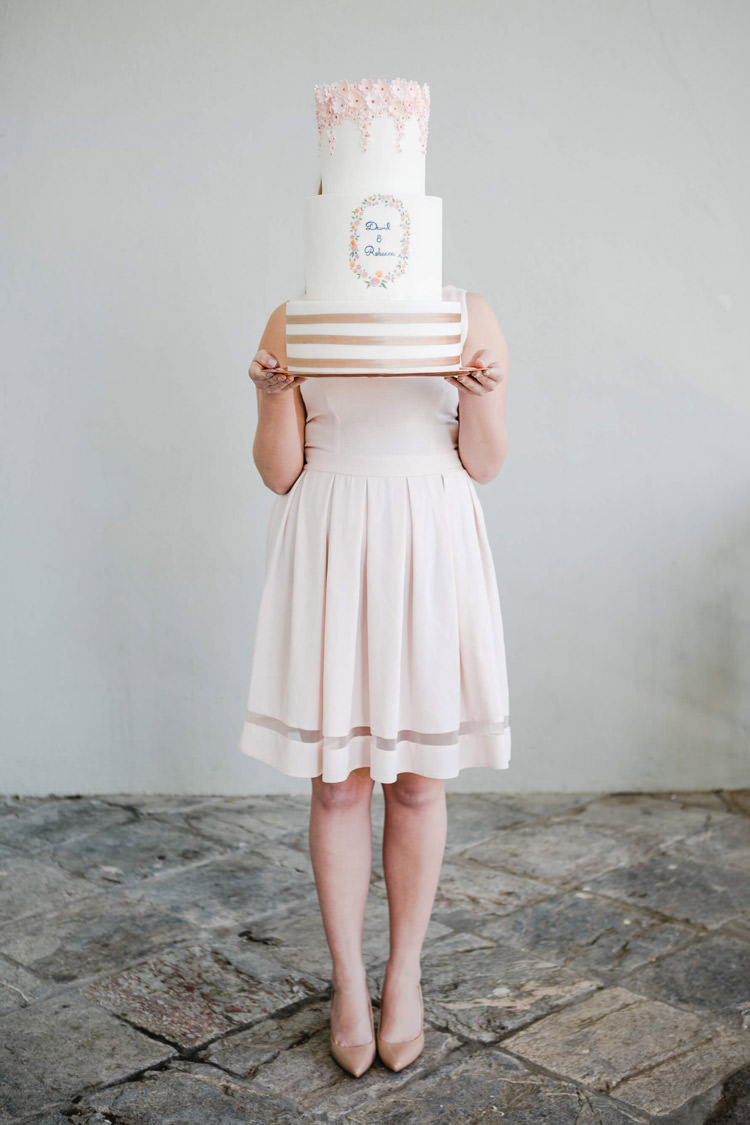 Illustrated Cake Names Florals Flowers Icing Copper Metallic Spring Time Chic Wedding Ideas http://graceelizabethphotography.com/