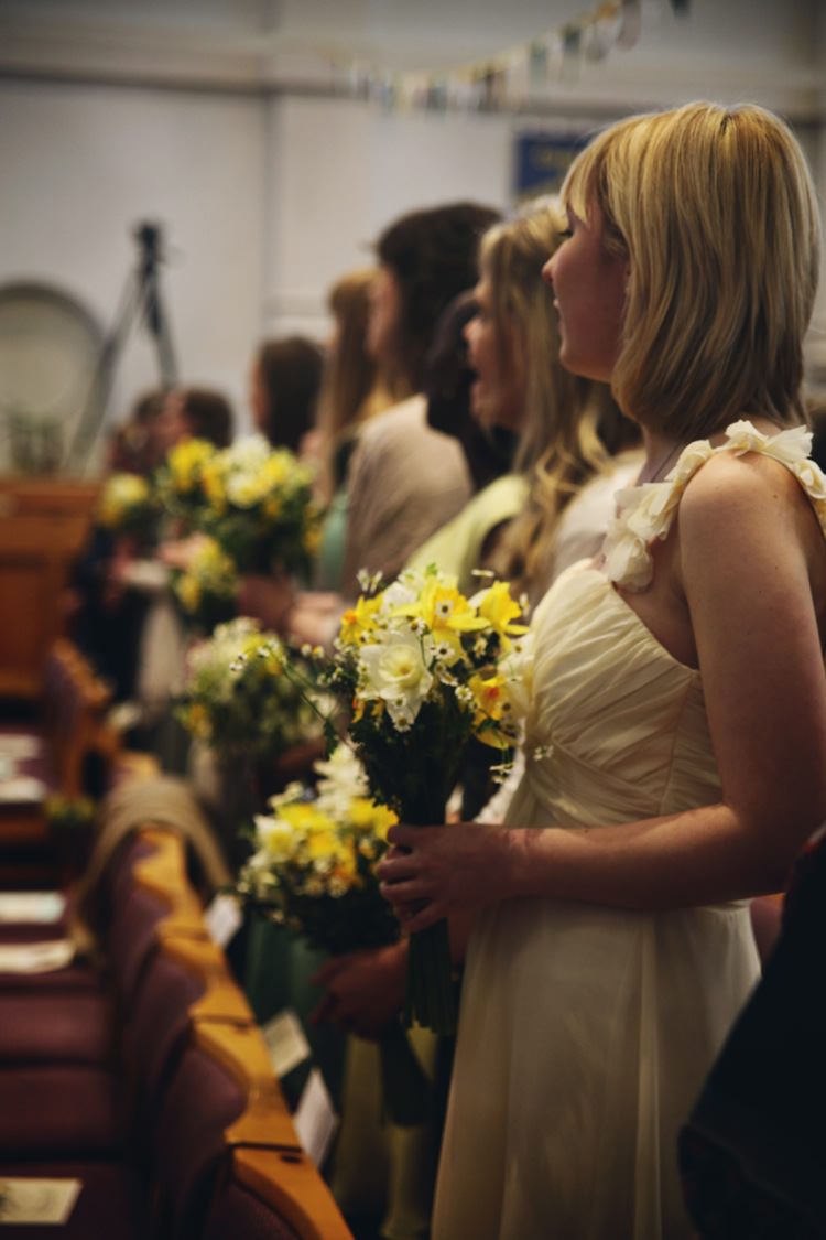 Bridesmaid Daffodil Bouquets Flowers Home Made Seasonal Cosy Wedding http://hannahtrottphotography.format.com/