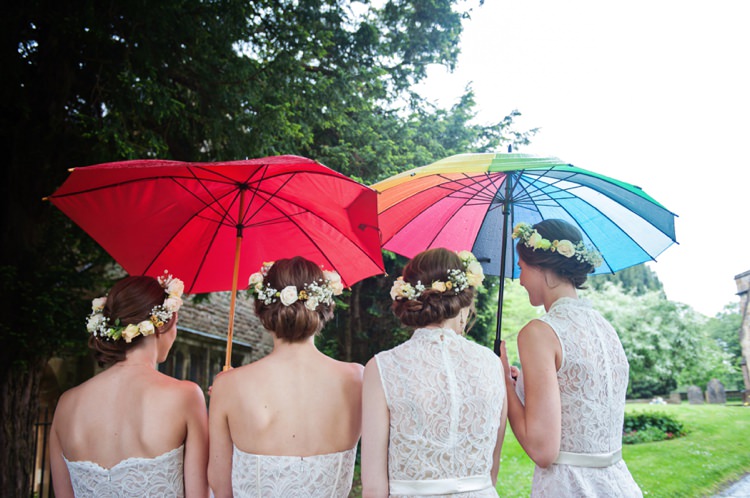 Bridesmaids Hair Flower Crowns White Country Tea Party Film Wedding http://www.bloomingphotography.co.uk/