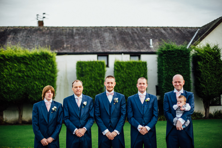 Blue Suit Groom Groomsmen Bow Tie Pink Winter Wonderland Wedding http://www.struthphotography.com/