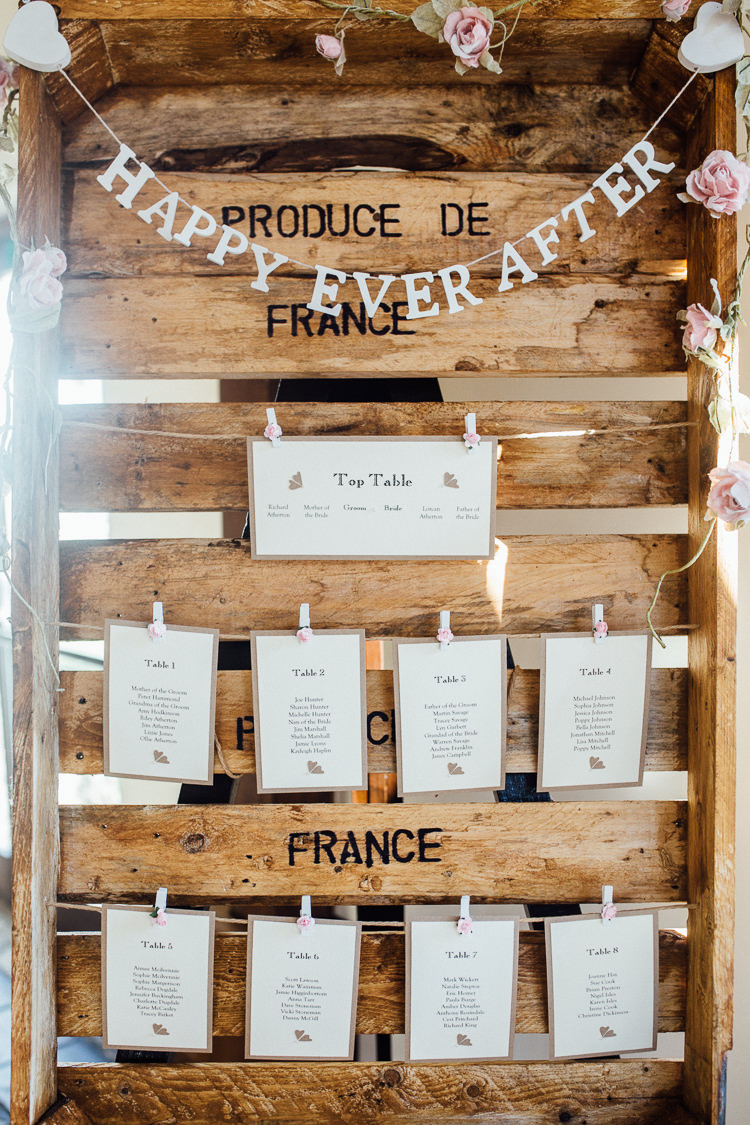 Crate Pallet Table Seating Plan Chart Stationery Bunting Pink Winter Wonderland Wedding http://www.struthphotography.com/
