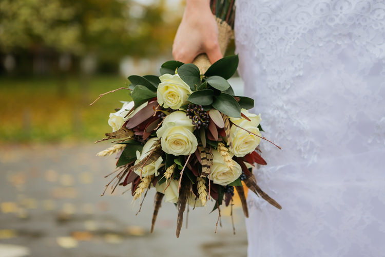 Wheat Feather Rose Bouquet Flowers Bride Bridal Autumn Literary Hand Made Wedding http://jamesandlianne.com/