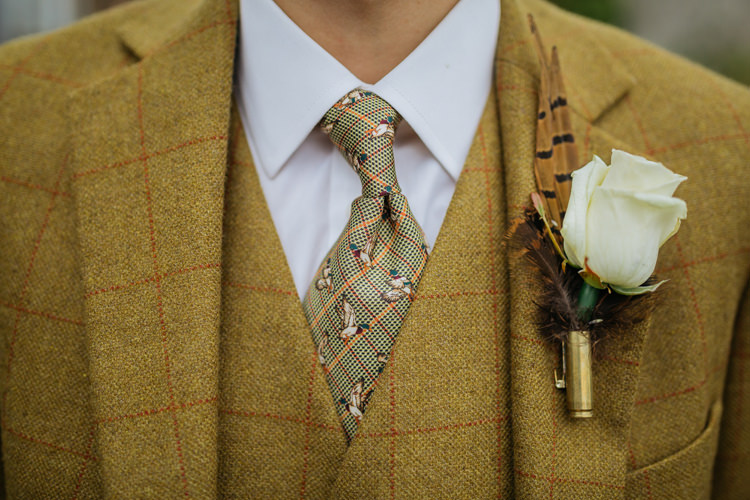 Feather Rose Buttonhole Groom Autumn Literary Hand Made Wedding http://jamesandlianne.com/