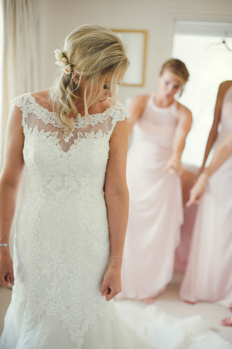 Lace Dress Pronovias Bride Bridal Mint Gold Peach Summer Marquee Wedding http://elizaclaire.com