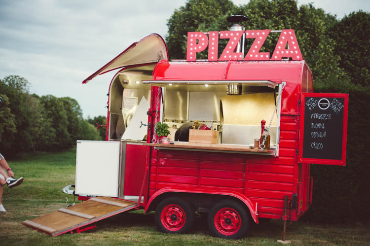Pizza Food Truck Mint Gold Peach Summer Marquee Wedding http://elizaclaire.com