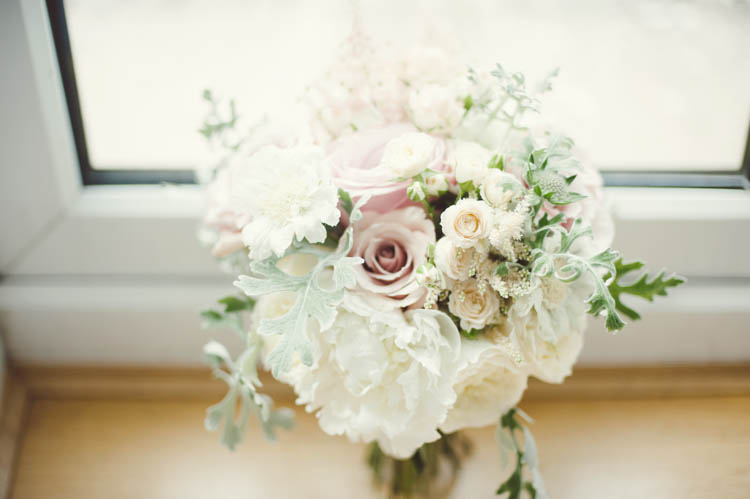 White Peiny Bouquet Rose Bride Bridal Flowers Mint Gold Peach Summer Marquee Wedding http://elizaclaire.com