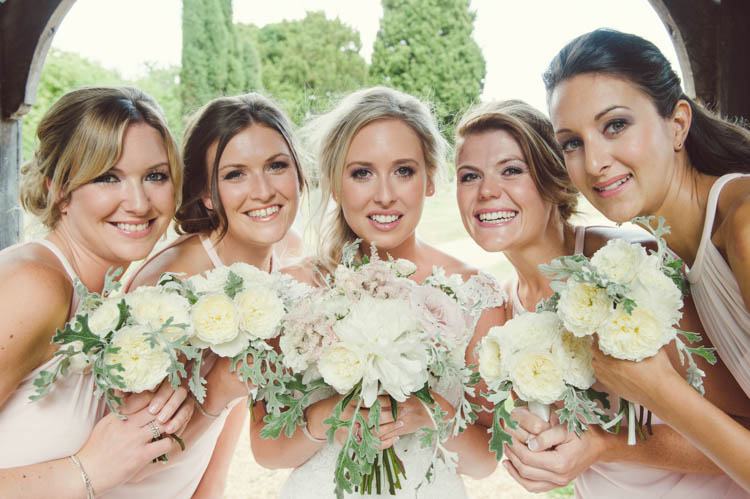 Bridesmaid Bouquets Flowers White Pink Peonies Roses Mint Gold Peach Summer Marquee Wedding http://elizaclaire.com