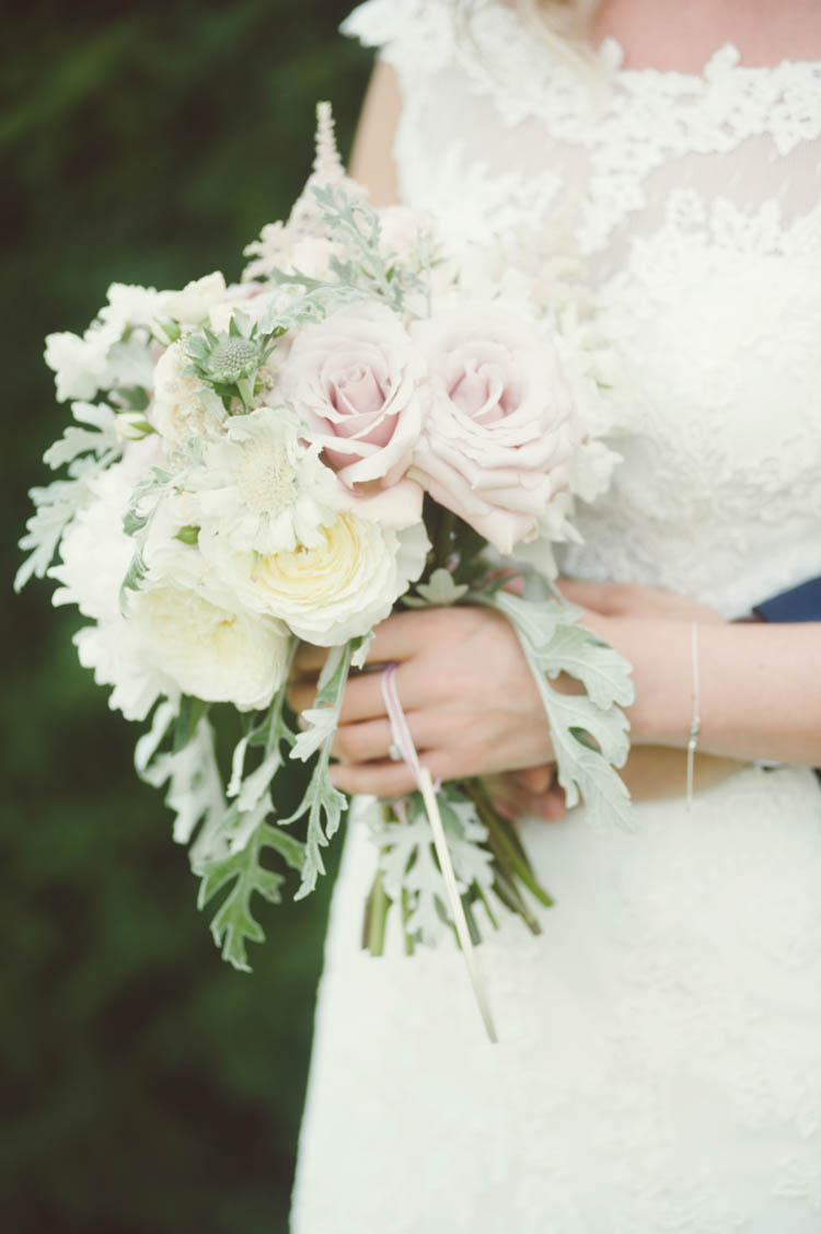 Bouquet White Ivory Roses Flowers Bride Bridal Mint Gold Peach Summer Marquee Wedding http://elizaclaire.com