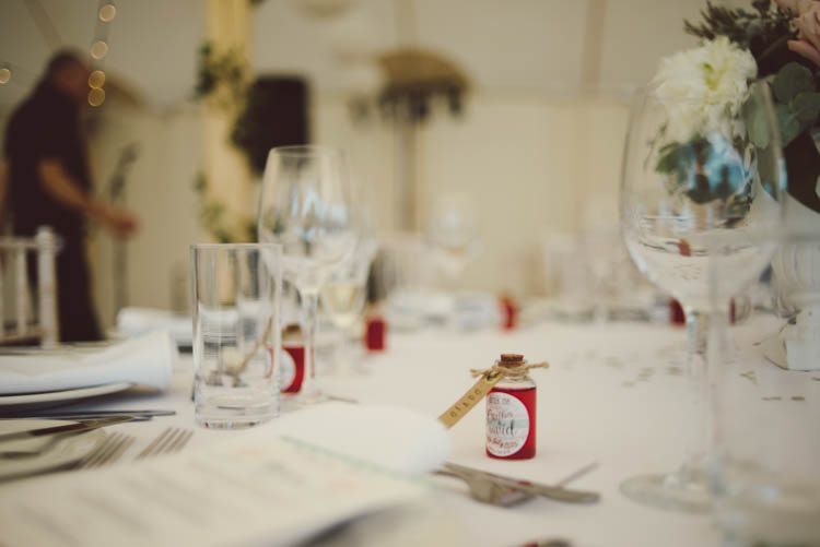 Gin Bottle Favours Mint Gold Peach Summer Marquee Wedding http://elizaclaire.com