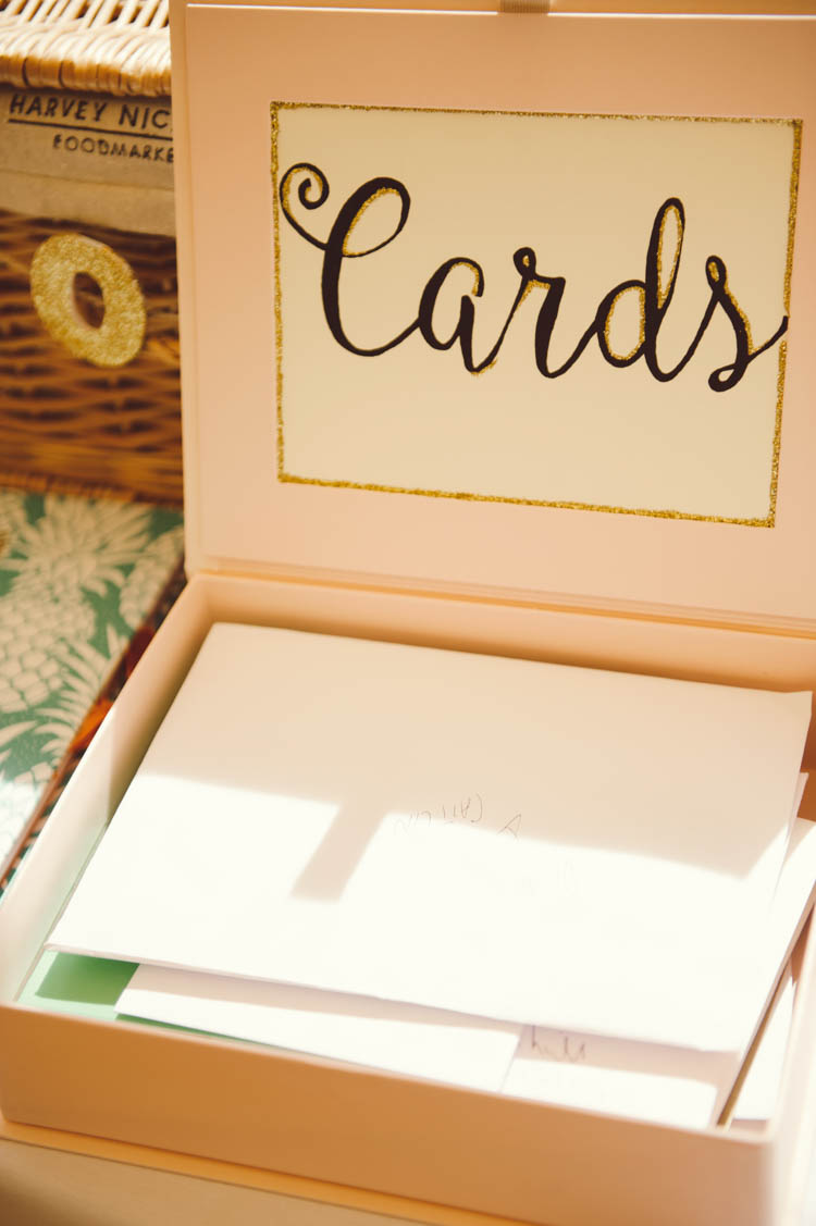 Card Box Mint Gold Peach Summer Marquee Wedding http://elizaclaire.com
