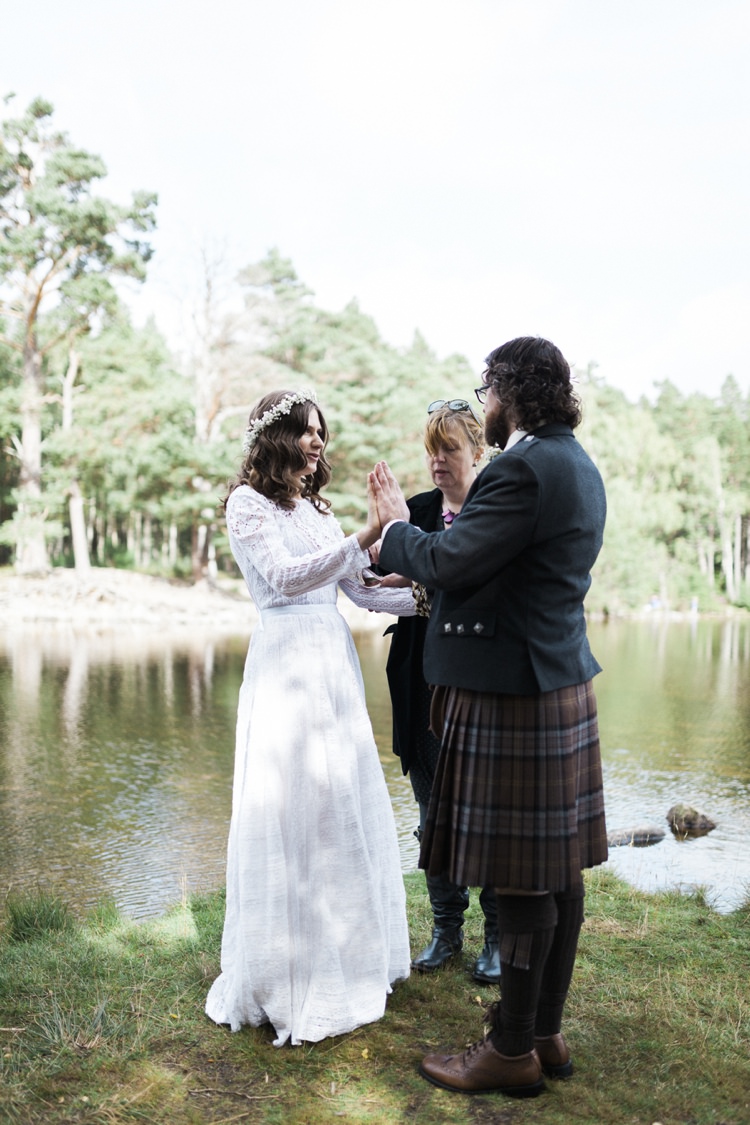 Humanist Handfasting Outdoor Ceremony Bohemian Loch Pine Forest Wedding http://solenphotography.co.uk/