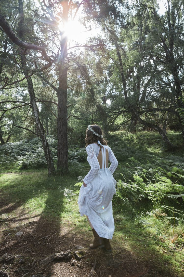 Free People Dress Gown Bride Bridal Ribbon Bohemian Loch Pine Forest Wedding http://solenphotography.co.uk/