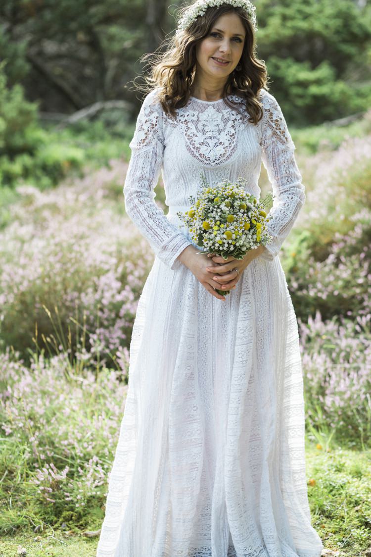 Free People Dress Gown Bride Bridal Sleeves Bohemian Loch Pine Forest Wedding http://solenphotography.co.uk/