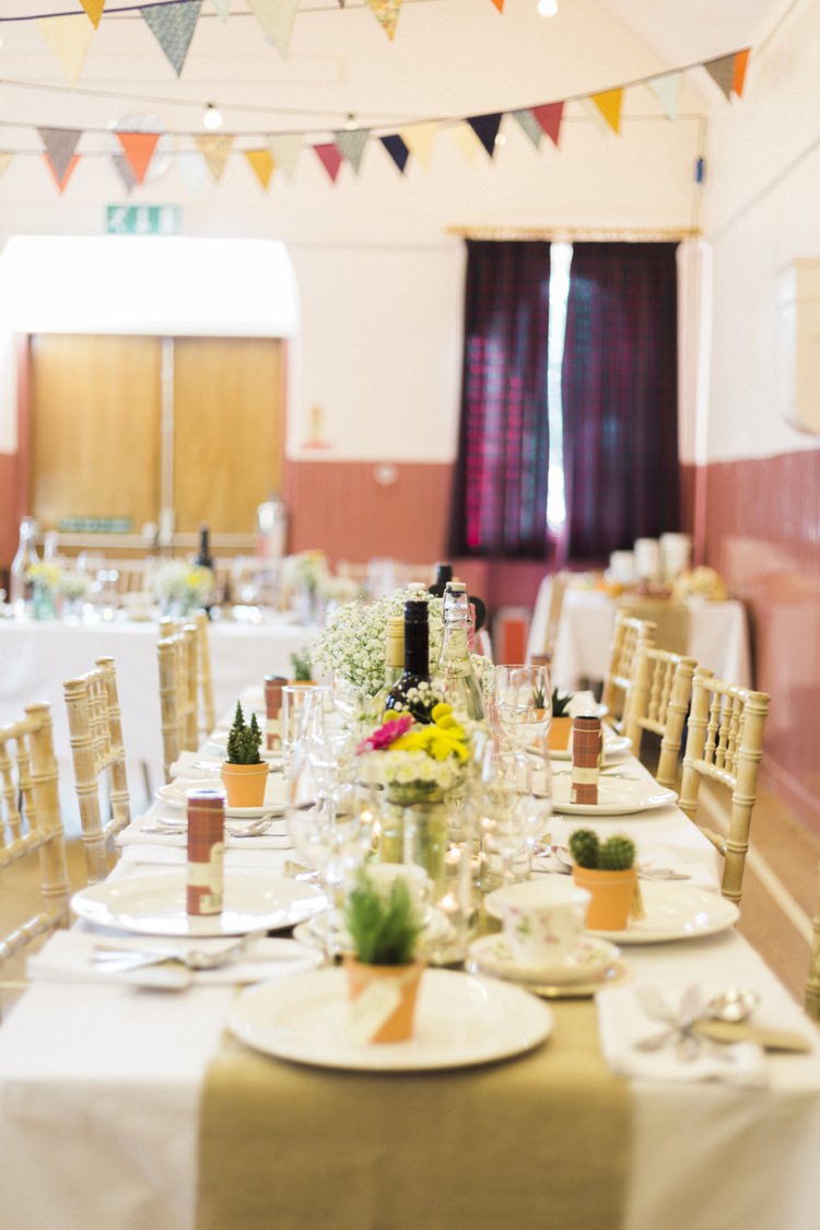 Village Hall DIY Hessian Bunting Bohemian Loch Pine Forest Wedding http://solenphotography.co.uk/