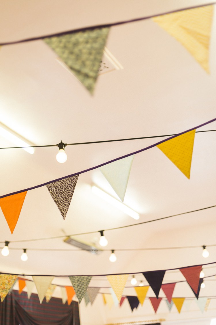 Bunting Festoon Lights Village Hall Bohemian Loch Pine Forest Wedding http://solenphotography.co.uk/