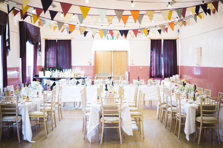 Village Hall Bunting Festoon Lights Bohemian Loch Pine Forest Wedding http://solenphotography.co.uk/