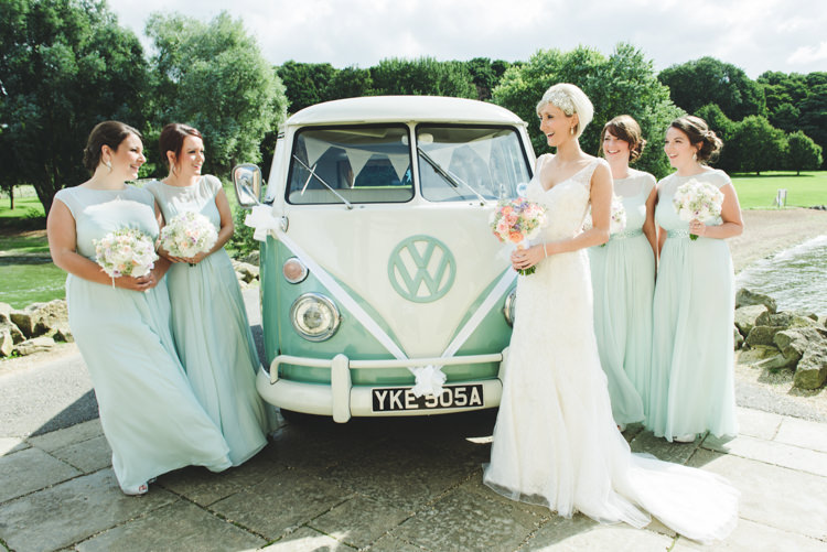VW Camper Blue Green Long Bridesmaid Dresses Pretty Pastel Sparkly Wedding https://www.georgimabee.com/