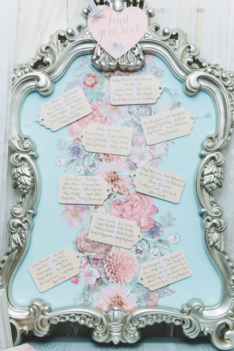 Floral Frame Seating Table Plan Chart Tags Metallic Pretty Pastel Sparkly Wedding https://www.georgimabee.com/