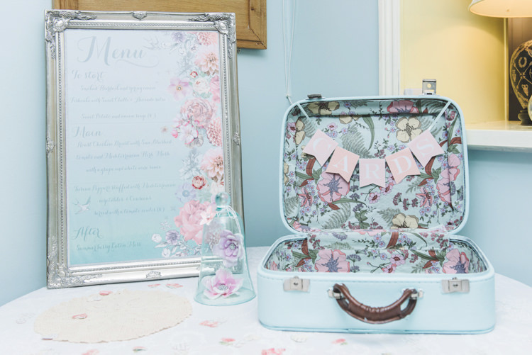 Floral Card Suitcase Stationery Menu Sign Pretty Pastel Sparkly Wedding https://www.georgimabee.com/