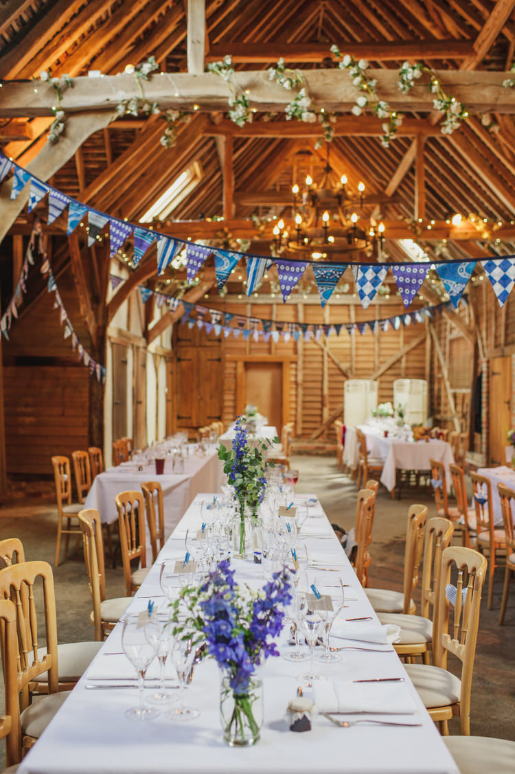 Bunting Flowers Long Tables Heron's Pretty Blue Country Barn Spring Wedding http://karenflowerphotography.com/