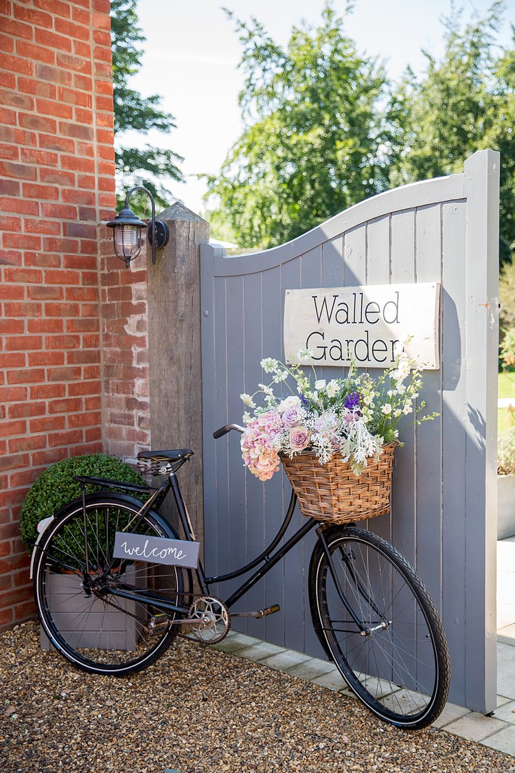 Bicycle Flowers Basket Welcome Sign Decor Pastel Country Garden Wedding http://www.katherineashdown.co.uk/
