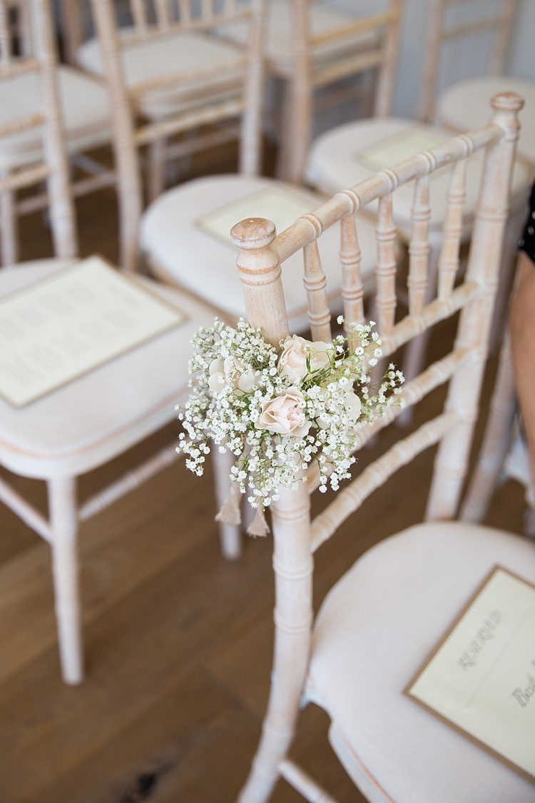Chair Flowers Pew End Aisle Ceremony Gypsophila Rose Pastel Country Garden Wedding http://www.katherineashdown.co.uk/