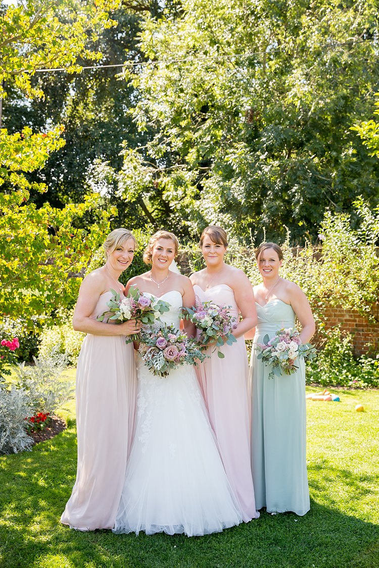 Long Pink Green Dessy Bridesmaid Dresses Pastel Country Garden Wedding http://www.katherineashdown.co.uk/ 