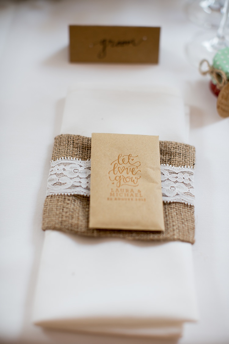 Seed Favours Hessian Lace Place Setting Pastel Country Garden Wedding http://www.katherineashdown.co.uk/