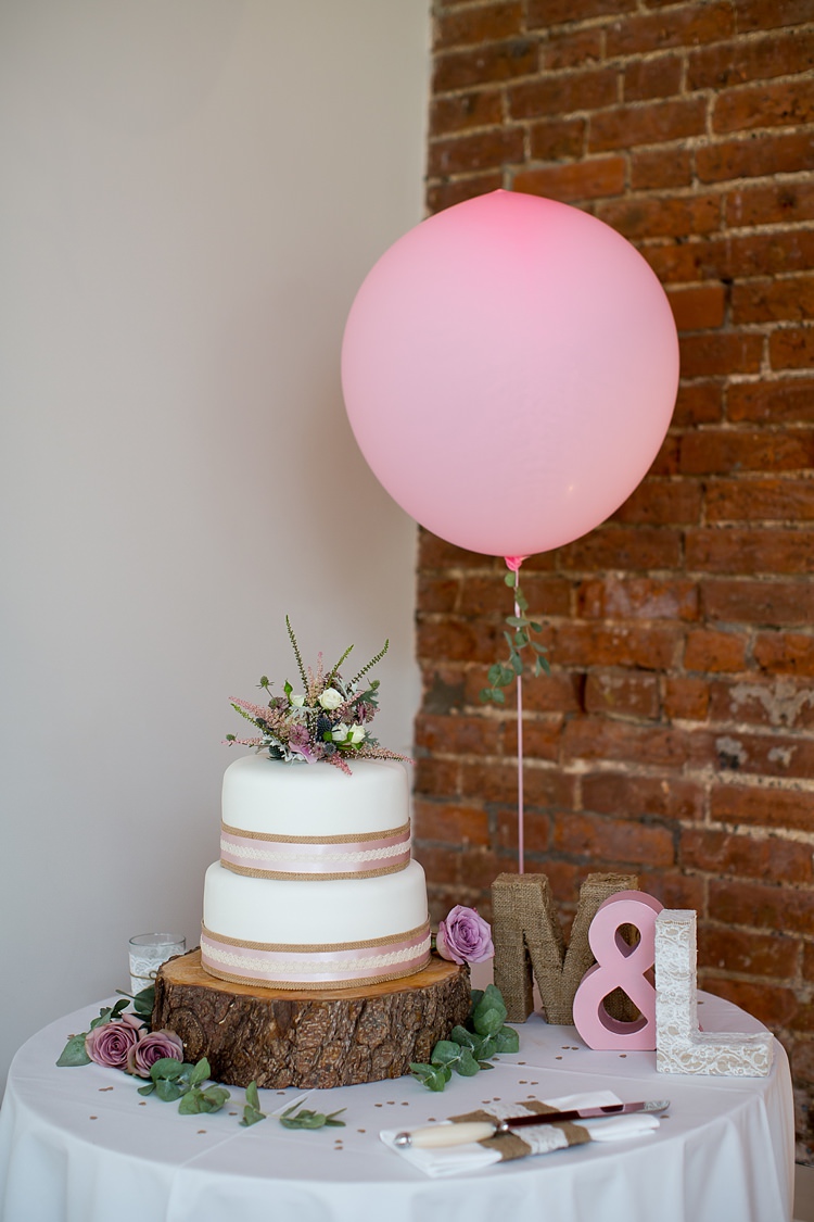 Cake Log Flowers Ribbon Balloon Pastel Country Garden Wedding http://www.katherineashdown.co.uk/