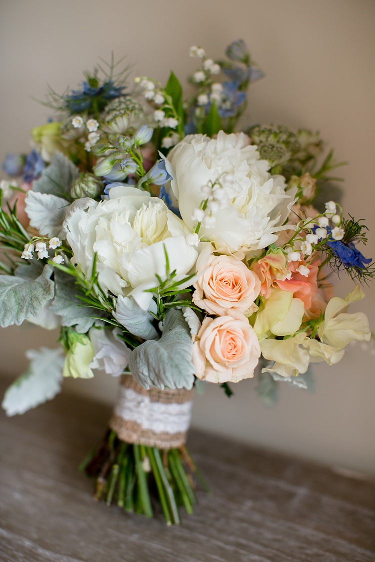 Flowers Bouquet Peonies Roses Peach Blue Green Summer Bride Bridal Natural Soft Stylish Luxe Wedding http://www.katherineashdown.co.uk/