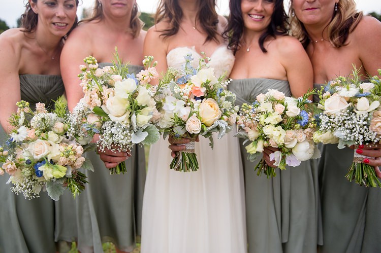 Bride Bridesmaid Bouquets Peach Ivory Green Blue Summer Flowers Natural Soft Stylish Luxe Wedding http://www.katherineashdown.co.uk/