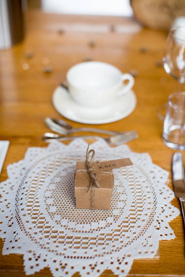 Doily Place Setting Box Favour Name Natural Soft Stylish Luxe Wedding http://www.katherineashdown.co.uk/