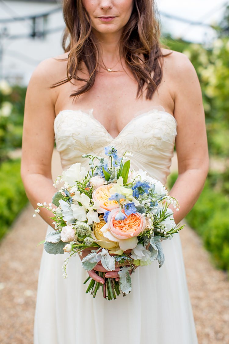 Flowers Bouquet Peonies Roses Peach Blue Green Summer Bride Bridal Natural Soft Stylish Luxe Wedding http://www.katherineashdown.co.uk/