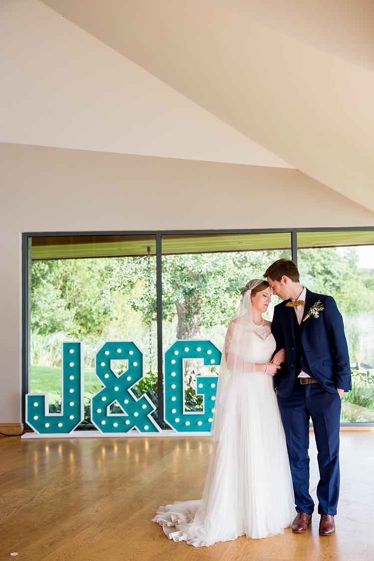 Letter Lights Floral Mustard Boathouse Wedding http://www.katherineashdown.co.uk/