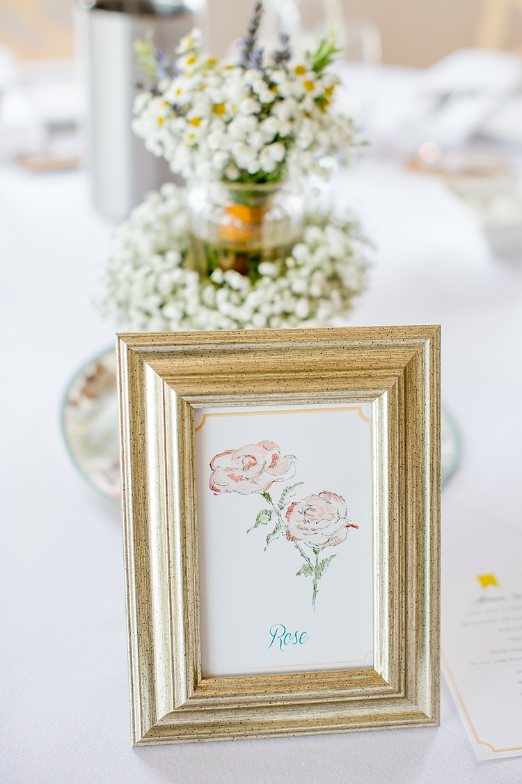 Flower Rose Table Name Frame Illustration Floral Mustard Boathouse Wedding http://www.katherineashdown.co.uk/