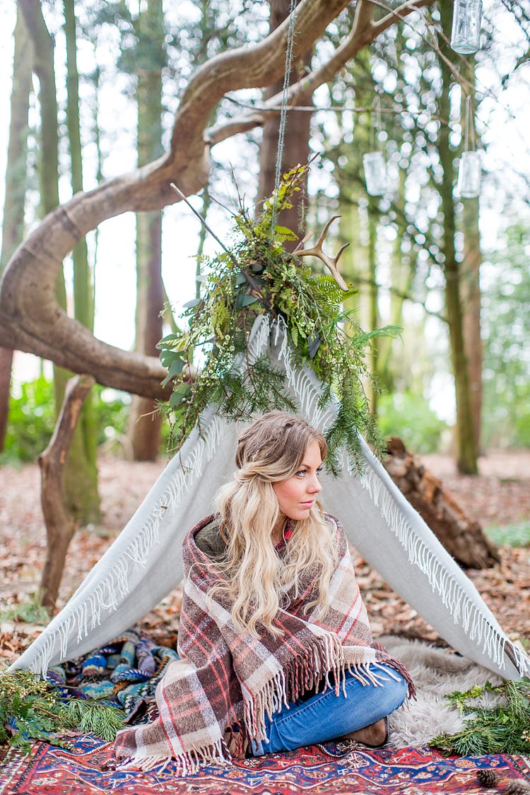 Tipi Foliage Blanket Woodland Styled Couple Shoot http://www.katherineashdown.co.uk/