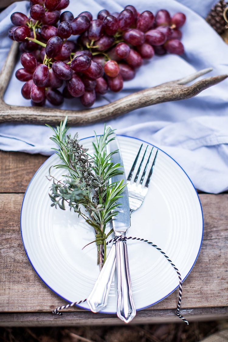 Place Setting Rosemary Twine Woodland Styled Couple Shoot http://www.katherineashdown.co.uk/