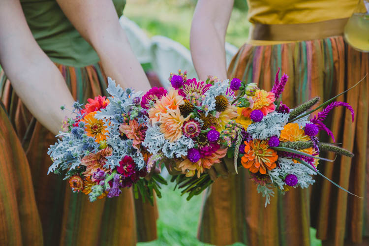 Bouquets Bridesmaids Autumn Purple Orange Flowers Farmer's Wedding Forest http://www.lenkalandphotography.com/