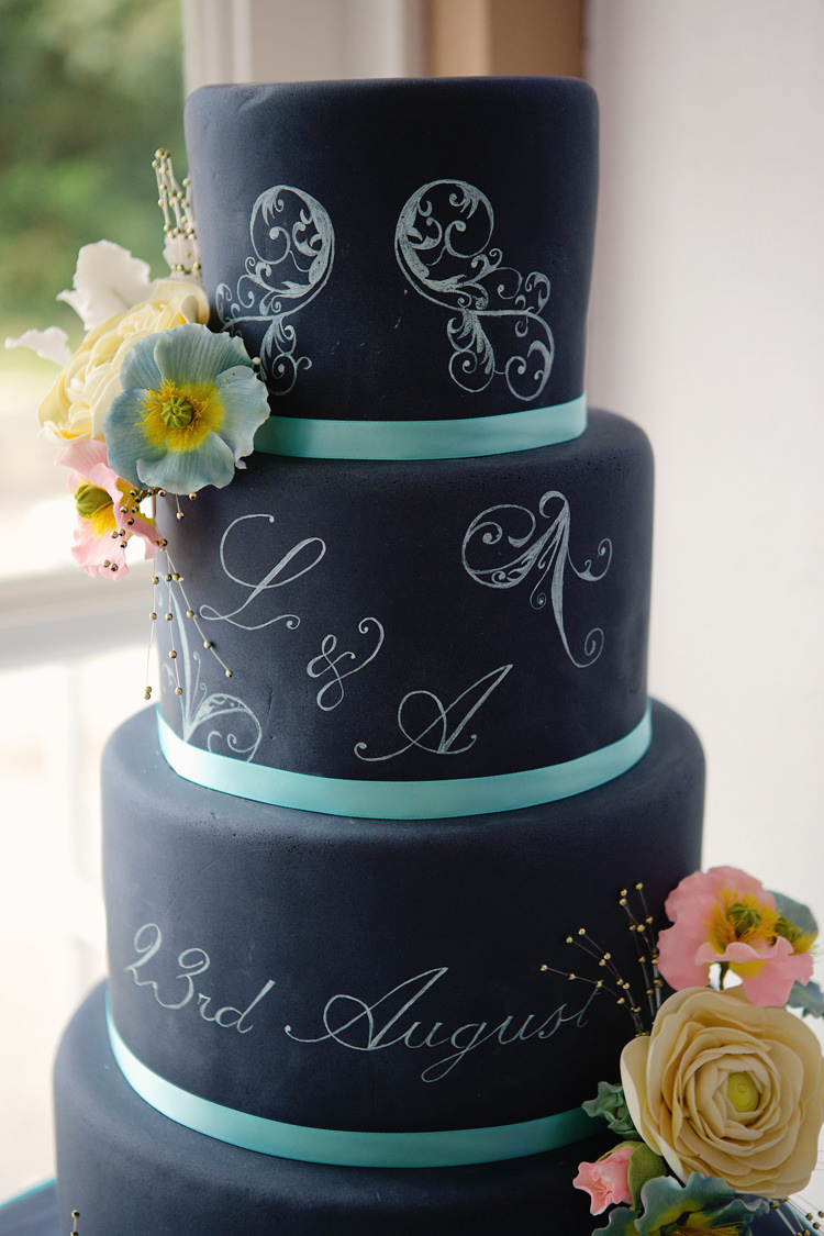 Chalk Black Board Cake Calligraphy Mint Ribbon Flowers Informal Hand Made Beach Wedding http://www.lydiastampsphotography.com/
