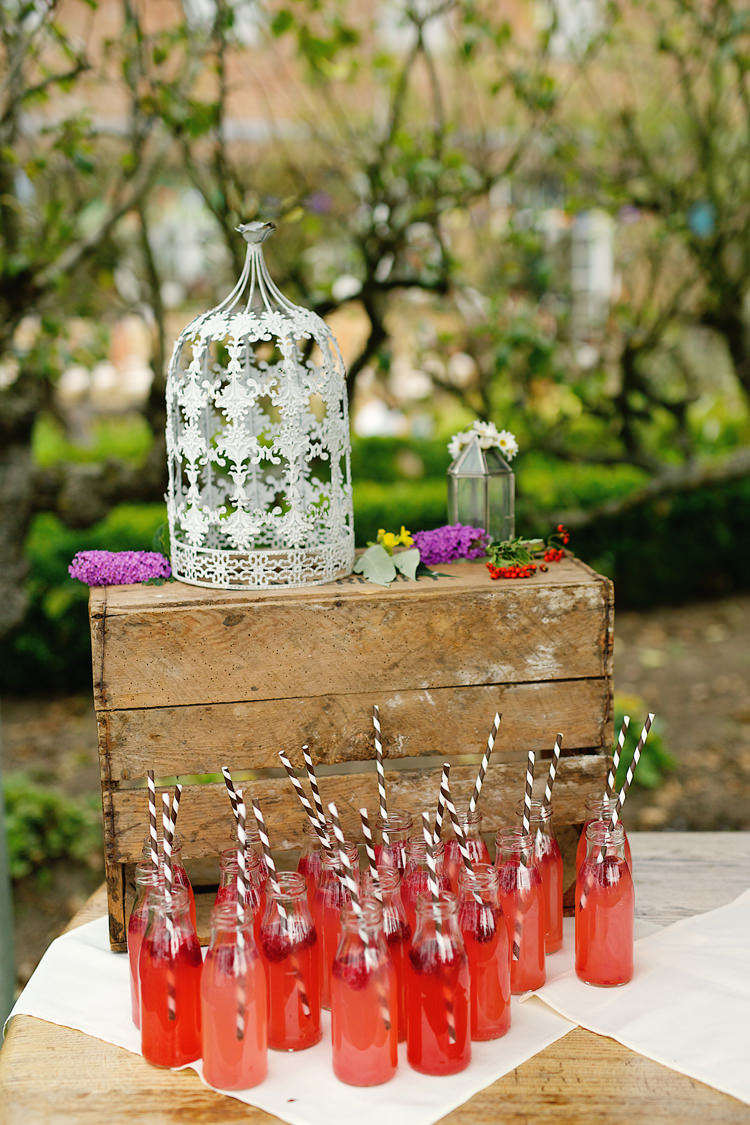 Drinks Station Bar Bottles Straws Crate Fresh Fun Rainbow Garden Wedding http://www.lydiastampsphotography.com/