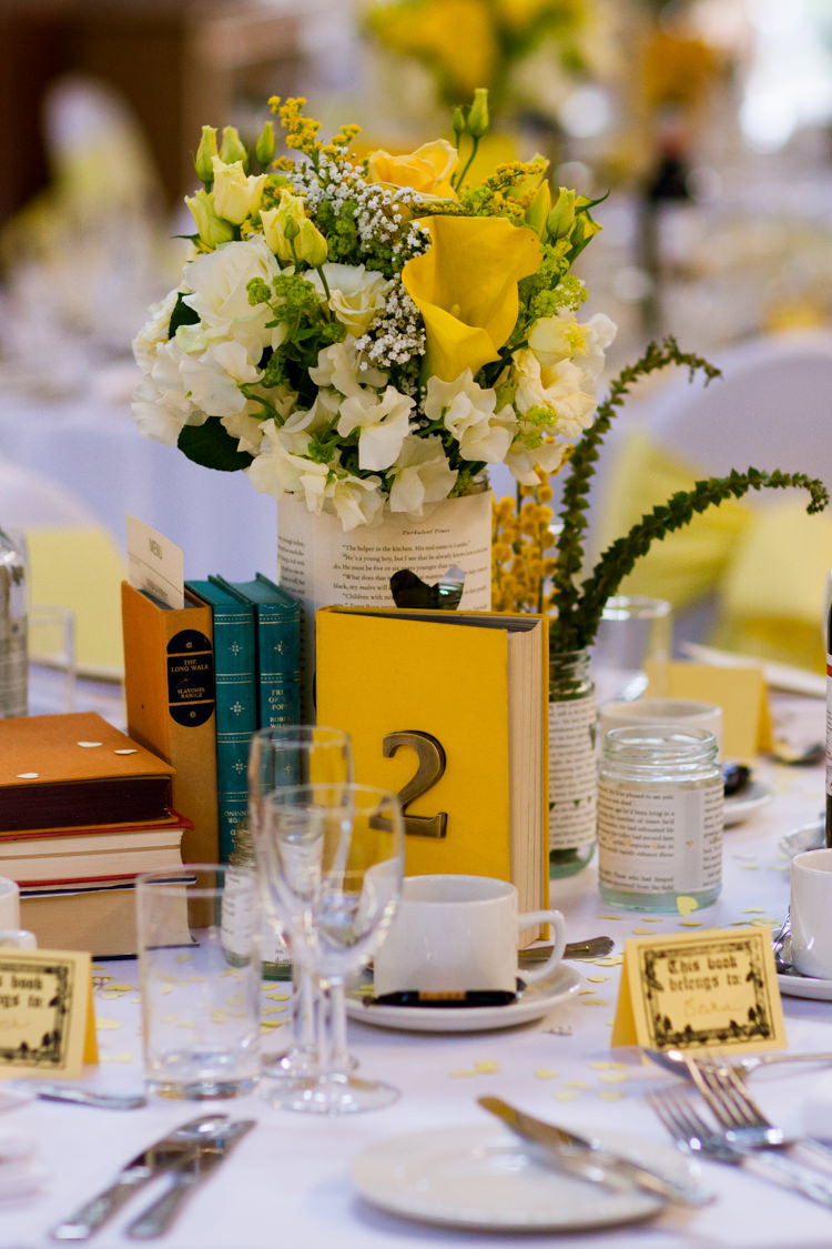 Book Centrepiece Flowers Decor Classic Spring Yellow Wedding http://natashahurley.com/