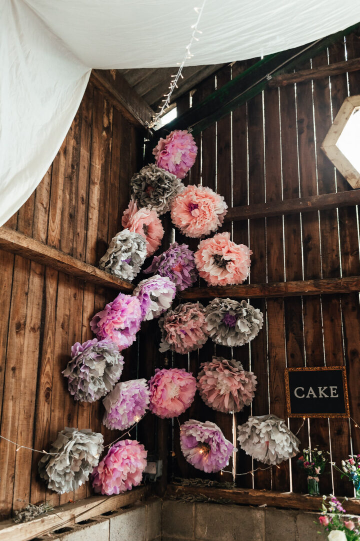 Paper Pom Pom Wedding Backdrop Idea Jessica Grace Photography